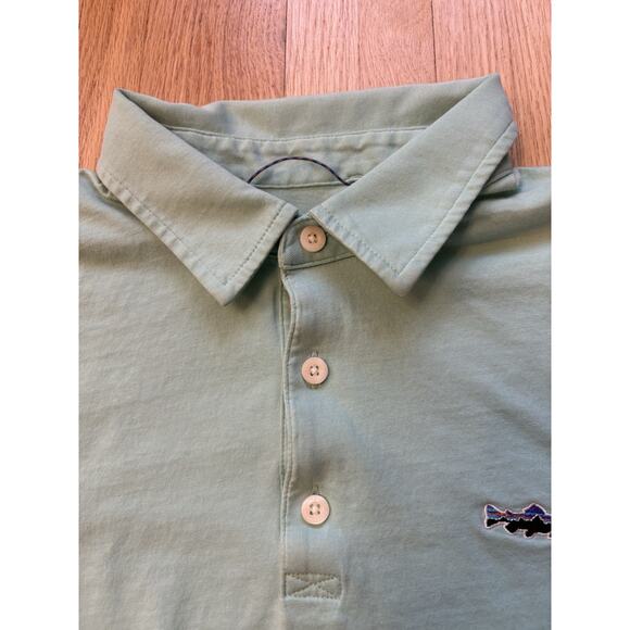 Patagonia Polo Shirt Men’s Medium Trout Fitz Roy Organic Cotton Teal 52206 Med - Picture 6 of 7